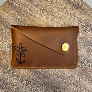 Genuine Leather Wallet  LIGHT BROWN Side Snap Credit Card Holder Wallet NEW